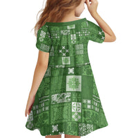 Vintage Hawaiian Quilting Patterns Kid Short Sleeve Dress Green Style Tribal Fabric Patchwork - Polynesian Pride