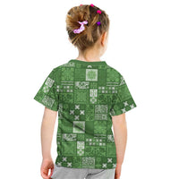 Vintage Hawaiian Quilting Patterns Kid T Shirt Green Style Tribal Fabric Patchwork - Polynesian Pride