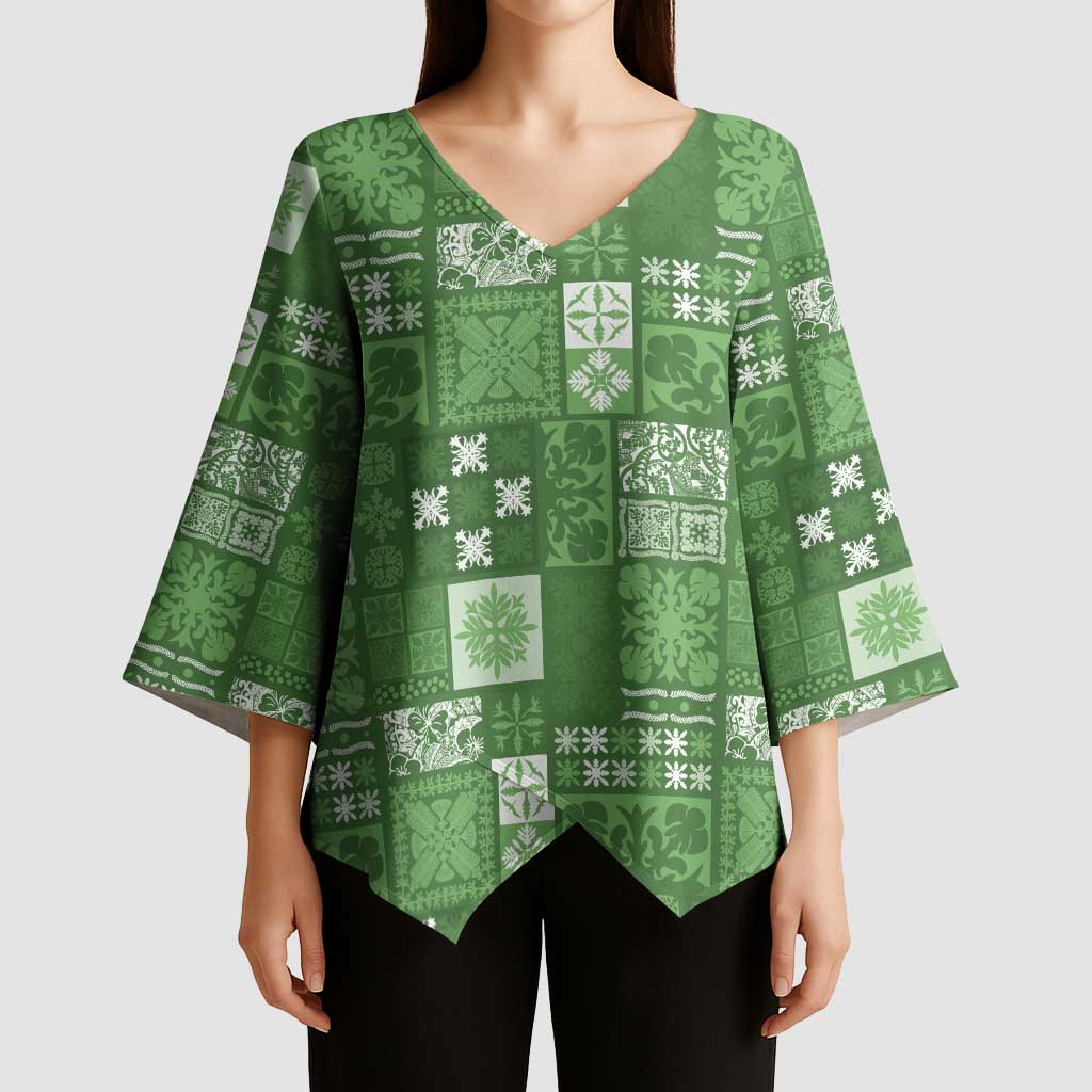 Vintage Hawaiian Quilting Patterns Kimono Sleeve Blouse Green Style Tribal Fabric Patchwork - Polynesian Pride