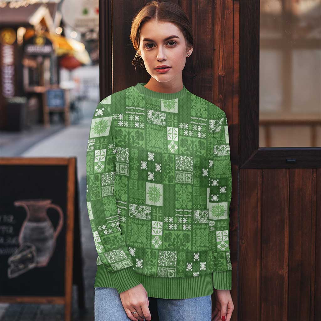 Vintage Hawaiian Quilting Patterns Ugly Christmas Sweater Green Style Tribal Fabric Patchwork - Polynesian Pride