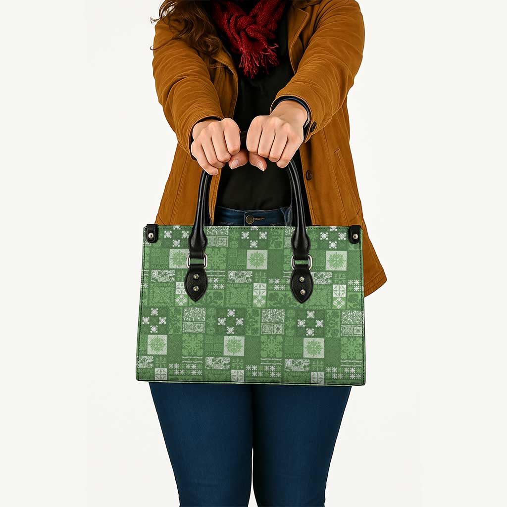 Vintage Hawaiian Quilting Patterns Leather Bag Green Style Tribal Fabric Patchwork - Polynesian Pride