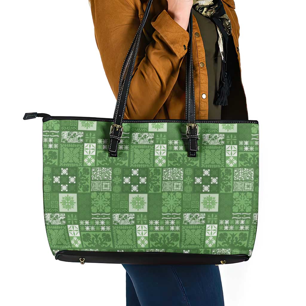 Vintage Hawaiian Quilting Patterns Leather Tote Bag Green Style Tribal Fabric Patchwork LT9 - Polynesian Pride