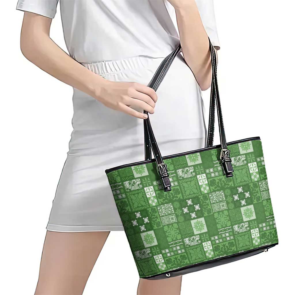 Vintage Hawaiian Quilting Patterns Leather Tote Bag Green Style Tribal Fabric Patchwork LT9 - Polynesian Pride