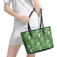 Vintage Hawaiian Quilting Patterns Leather Tote Bag Green Style Tribal Fabric Patchwork LT9 - Polynesian Pride