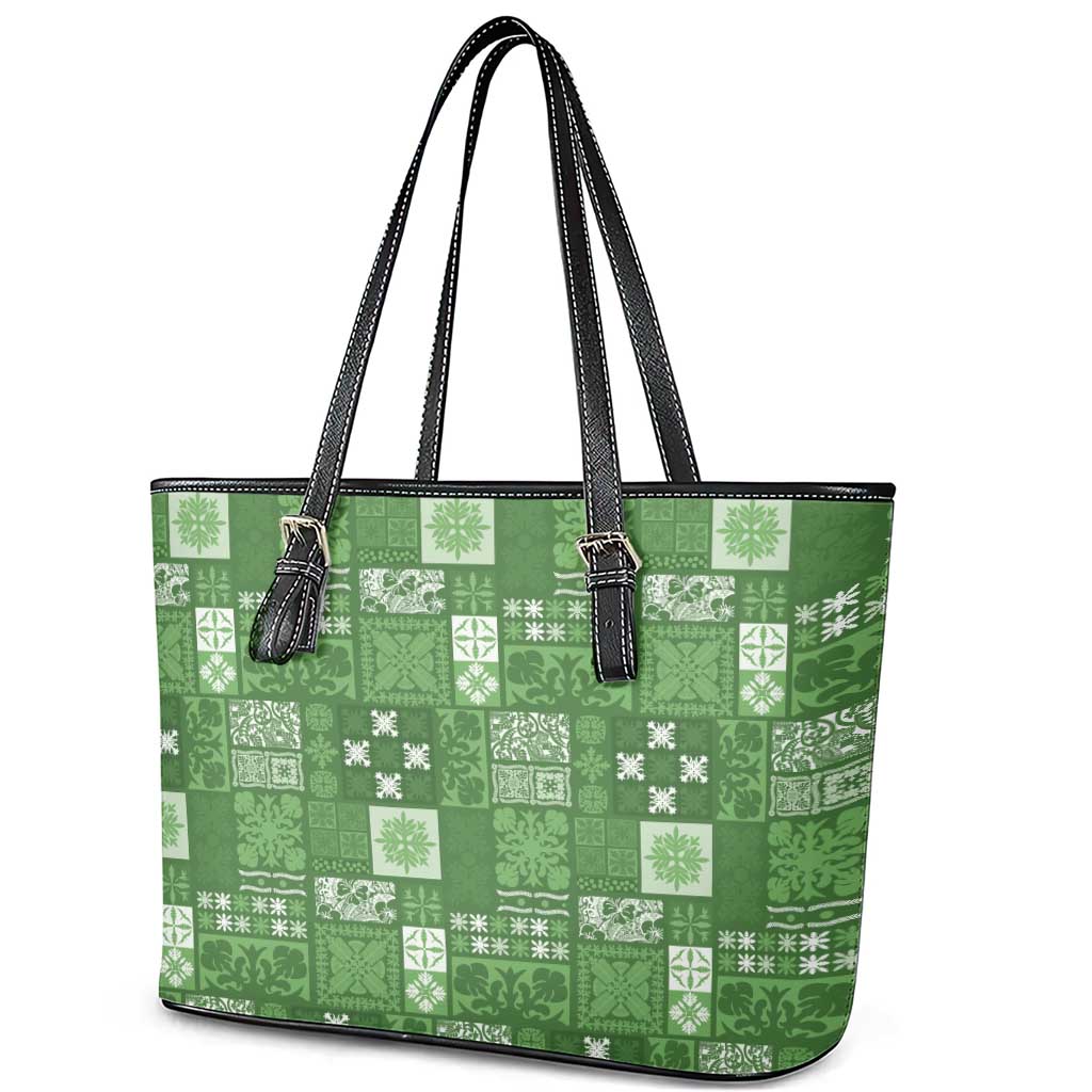 Vintage Hawaiian Quilting Patterns Leather Tote Bag Green Style Tribal Fabric Patchwork LT9 - Polynesian Pride