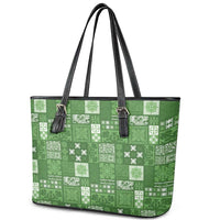 Vintage Hawaiian Quilting Patterns Leather Tote Bag Green Style Tribal Fabric Patchwork LT9 - Polynesian Pride