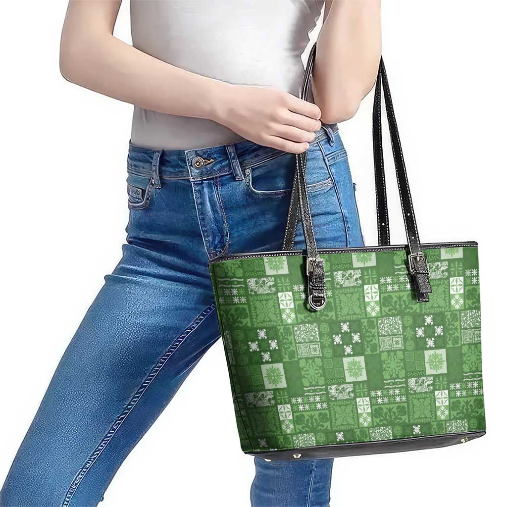 Vintage Hawaiian Quilting Patterns Leather Tote Bag Green Style Tribal Fabric Patchwork LT9 - Polynesian Pride