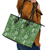 Vintage Hawaiian Quilting Patterns Leather Tote Bag Green Style Tribal Fabric Patchwork LT9 - Polynesian Pride