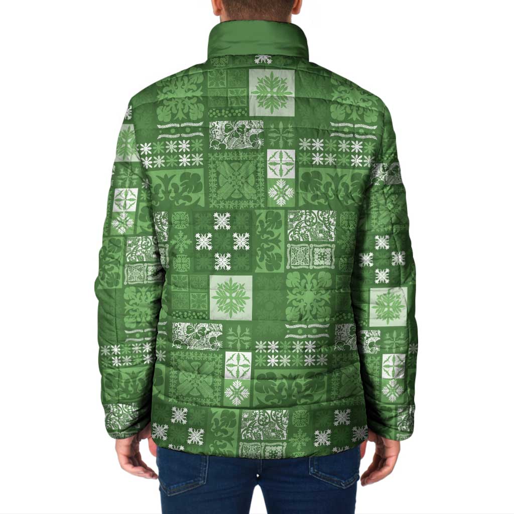 Vintage Hawaiian Quilting Patterns Padded Jacket Green Style Tribal Fabric Patchwork - Polynesian Pride