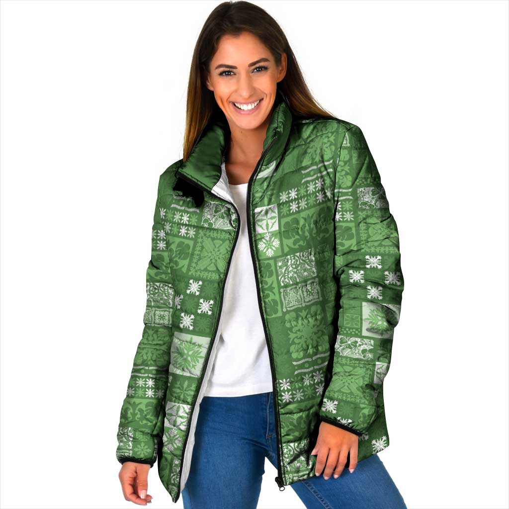 Vintage Hawaiian Quilting Patterns Padded Jacket Green Style Tribal Fabric Patchwork - Polynesian Pride