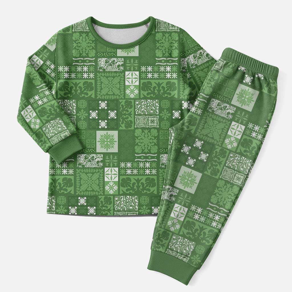 Vintage Hawaiian Quilting Patterns Christmas Pajama Set Green Style Tribal Fabric Patchwork - Polynesian Pride