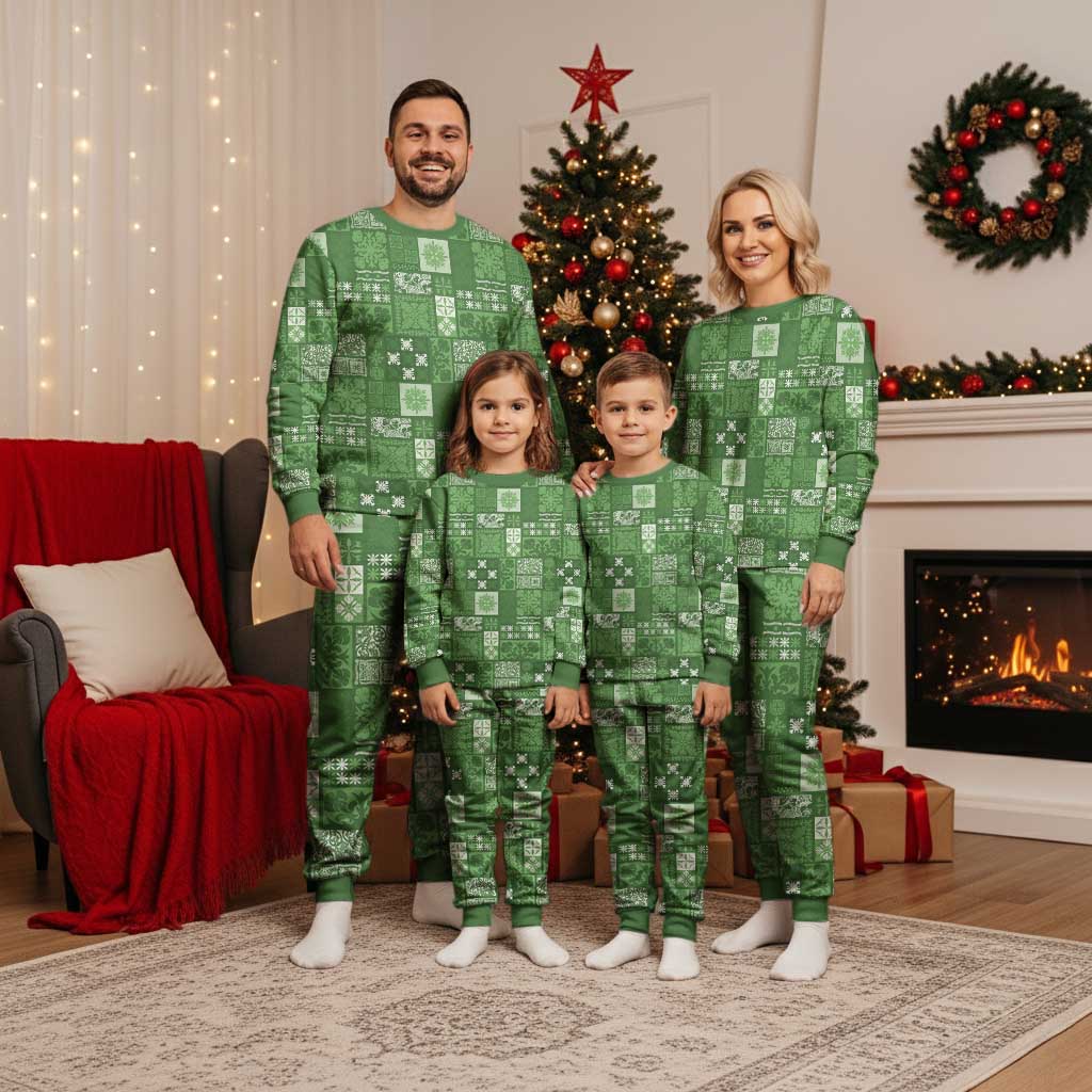Vintage Hawaiian Quilting Patterns Christmas Pajama Set Green Style Tribal Fabric Patchwork - Polynesian Pride