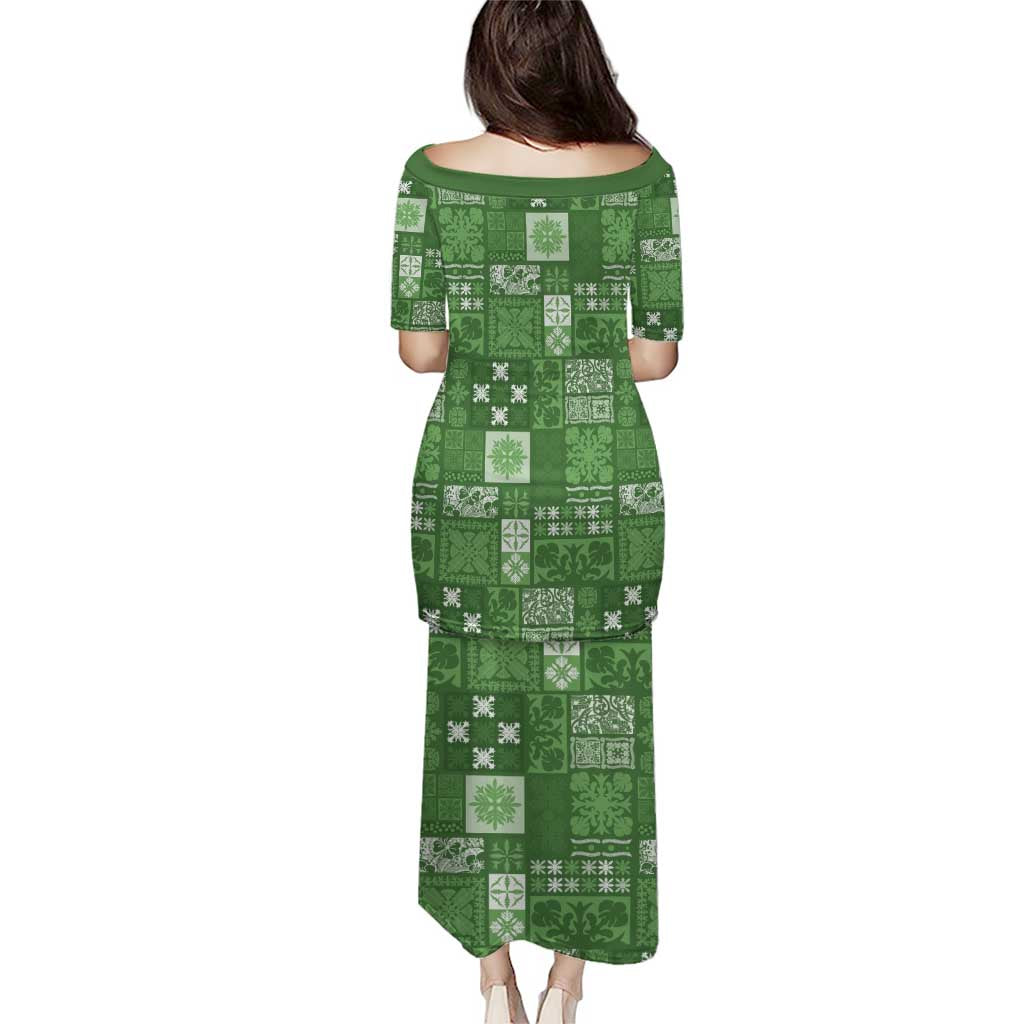Vintage Hawaiian Quilting Patterns Puletasi Green Style Tribal Fabric Patchwork - Polynesian Pride