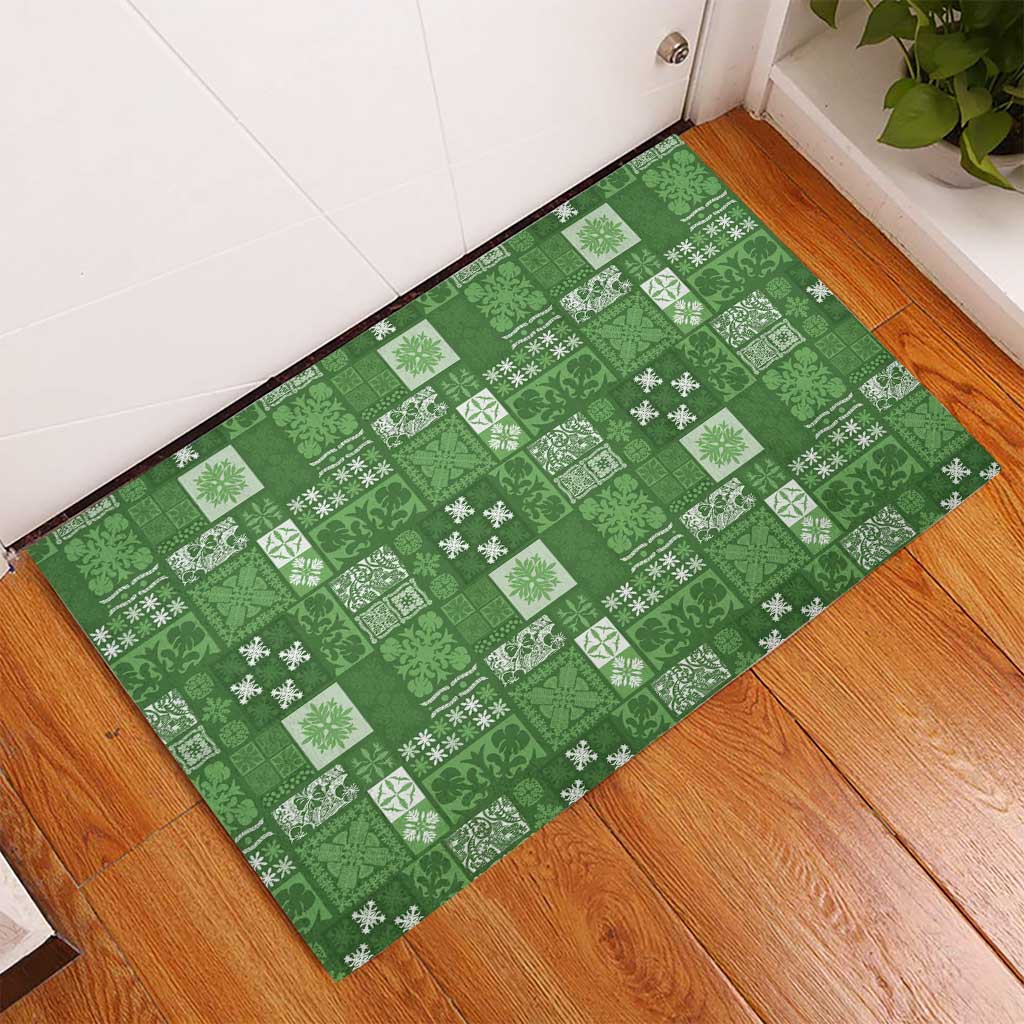 Vintage Hawaiian Quilting Patterns Rubber Doormat Green Style Tribal Fabric Patchwork - Polynesian Pride