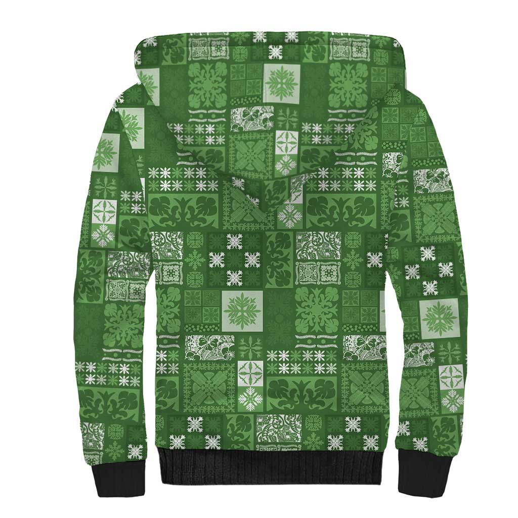 Vintage Hawaiian Quilting Patterns Sherpa Hoodie Green Style Tribal Fabric Patchwork - Polynesian Pride