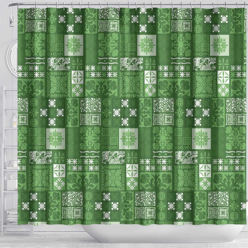 Vintage Hawaiian Quilting Patterns Shower Curtain Green Style Tribal Fabric Patchwork - Polynesian Pride