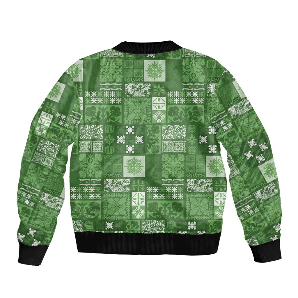 Vintage Hawaiian Quilting Patterns Sleeve Zip Bomber Jacket Green Style Tribal Fabric Patchwork LT9 - Polynesian Pride