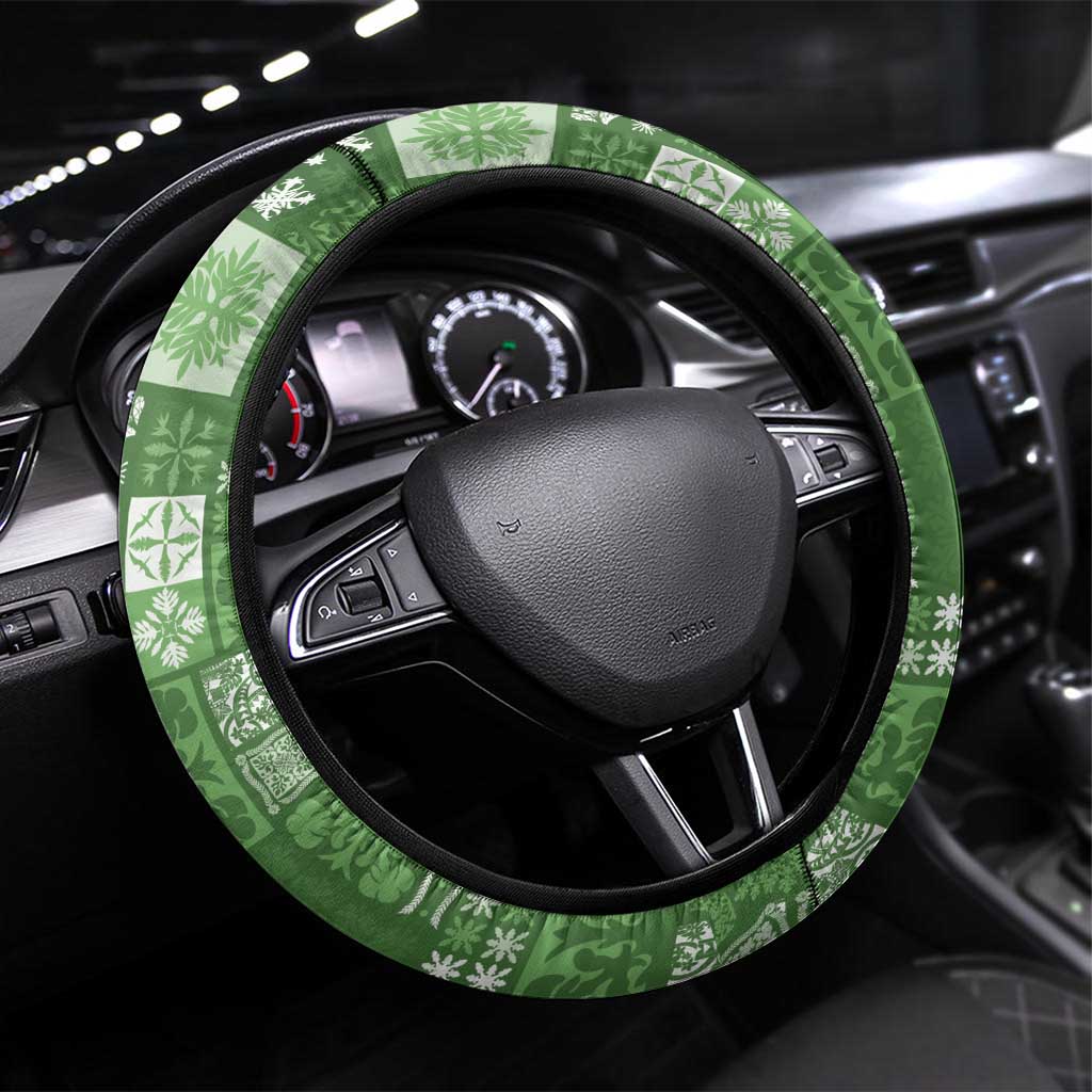 Vintage Hawaiian Quilting Patterns Steering Wheel Cover Green Style Tribal Fabric Patchwork - Polynesian Pride