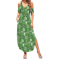 Vintage Hawaiian Quilting Patterns Summer Maxi Dress Green Style Tribal Fabric Patchwork - Polynesian Pride
