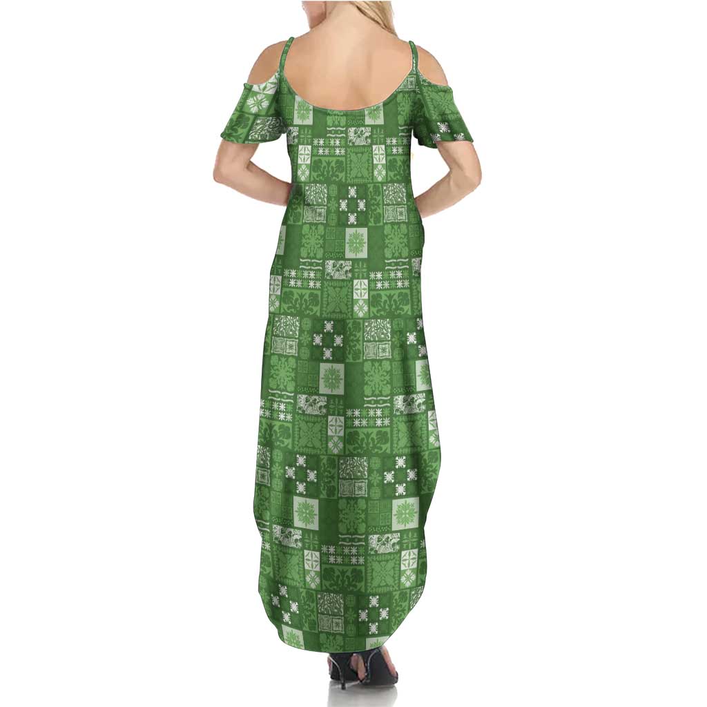 Vintage Hawaiian Quilting Patterns Summer Maxi Dress Green Style Tribal Fabric Patchwork - Polynesian Pride