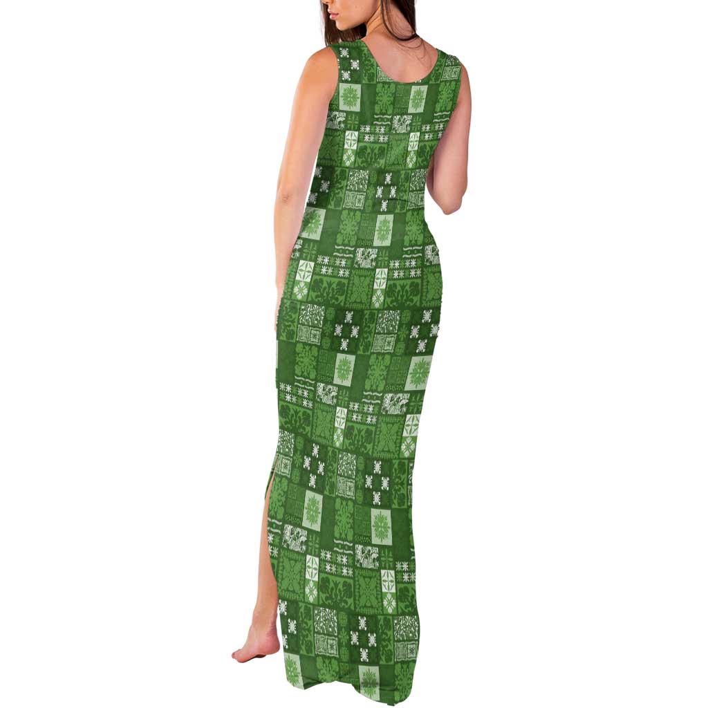 Vintage Hawaiian Quilting Patterns Tank Maxi Dress Green Style Tribal Fabric Patchwork - Polynesian Pride