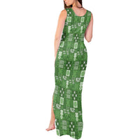 Vintage Hawaiian Quilting Patterns Tank Maxi Dress Green Style Tribal Fabric Patchwork - Polynesian Pride