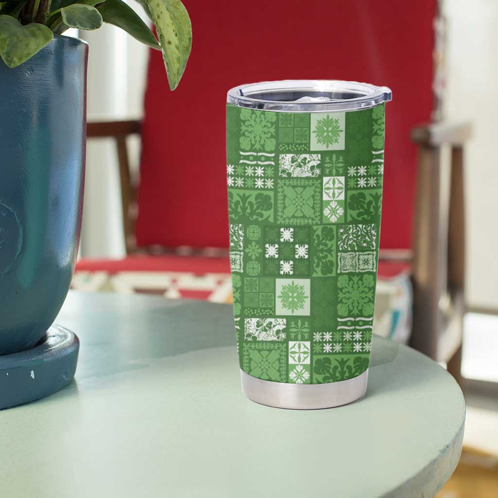Vintage Hawaiian Quilting Patterns Tumbler Cup Green Style Tribal Fabric Patchwork - Polynesian Pride