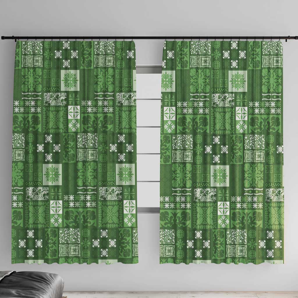 Vintage Hawaiian Quilting Patterns Window Curtain Green Style Tribal Fabric Patchwork - Polynesian Pride