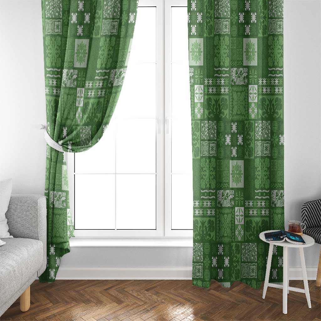 Vintage Hawaiian Quilting Patterns Window Curtain Green Style Tribal Fabric Patchwork - Polynesian Pride