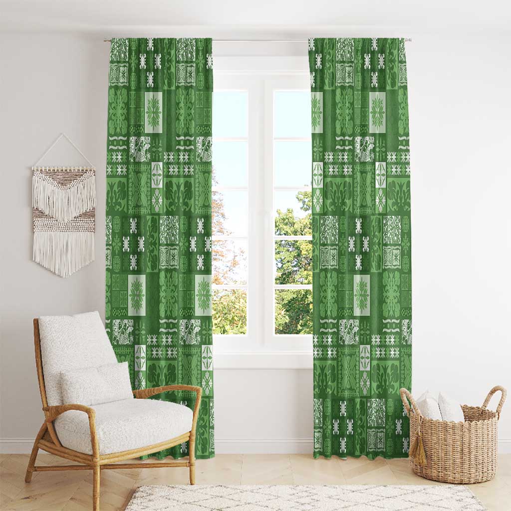 Vintage Hawaiian Quilting Patterns Window Curtain Green Style Tribal Fabric Patchwork - Polynesian Pride