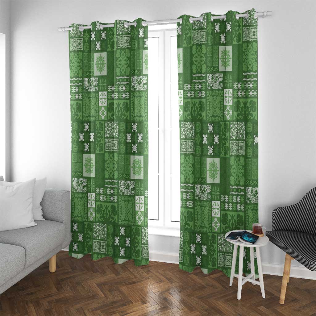 Vintage Hawaiian Quilting Patterns Window Curtain Green Style Tribal Fabric Patchwork - Polynesian Pride