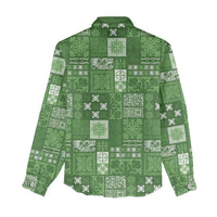 Vintage Hawaiian Quilting Patterns Women Casual Shirt Green Style Tribal Fabric Patchwork - Polynesian Pride