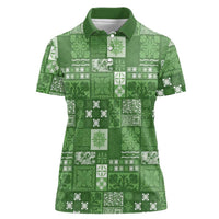 Vintage Hawaiian Quilting Patterns Women Polo Shirt Green Style Tribal Fabric Patchwork - Polynesian Pride