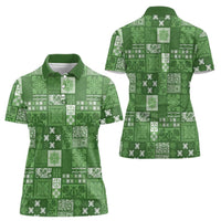 Vintage Hawaiian Quilting Patterns Women Polo Shirt Green Style Tribal Fabric Patchwork - Polynesian Pride