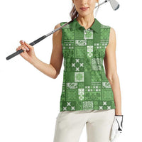 Vintage Hawaiian Quilting Patterns Women Sleeveless Polo Shirt Green Style Tribal Fabric Patchwork - Polynesian Pride