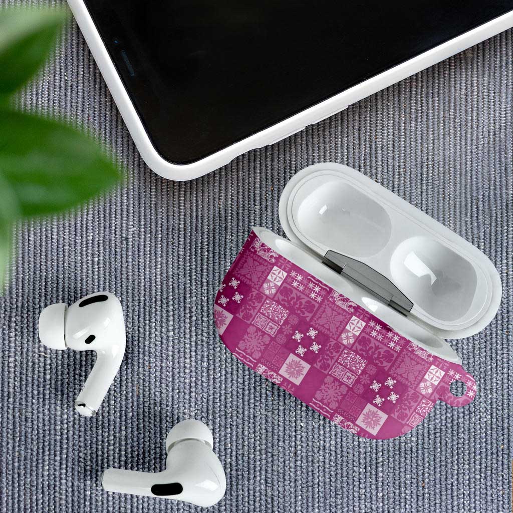 Vintage Hawaiian Quilting Patterns AirPods Case Pink Style Tribal Fabric Patchwork - Polynesian Pride