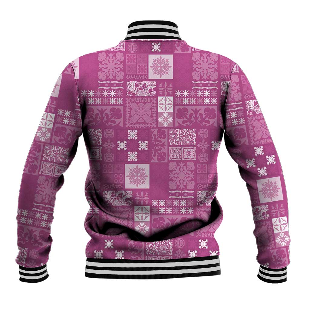 Vintage Hawaiian Quilting Patterns Baseball Jacket Pink Style Tribal Fabric Patchwork - Polynesian Pride