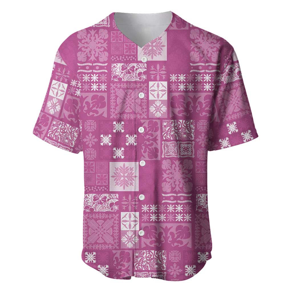 Vintage Hawaiian Quilting Patterns Baseball Jersey Pink Style Tribal Fabric Patchwork - Polynesian Pride