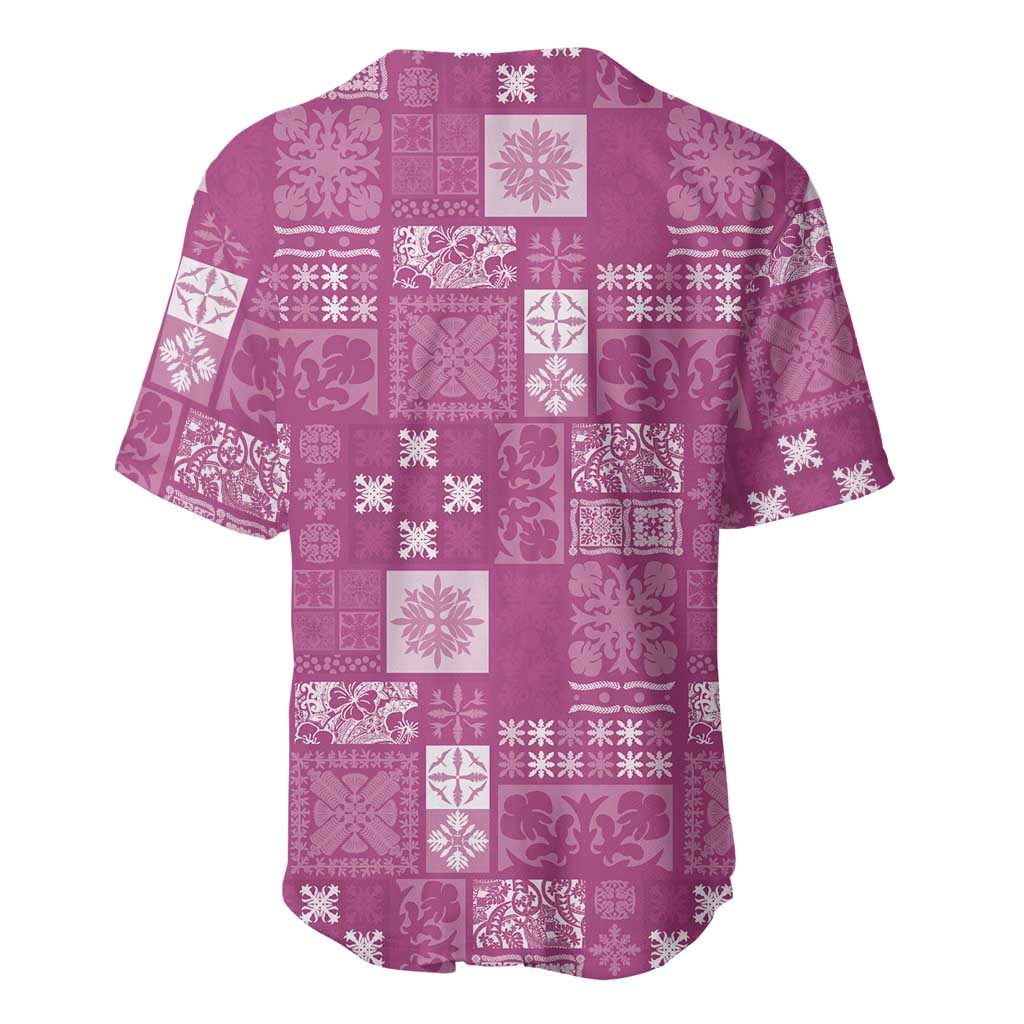 Vintage Hawaiian Quilting Patterns Baseball Jersey Pink Style Tribal Fabric Patchwork - Polynesian Pride
