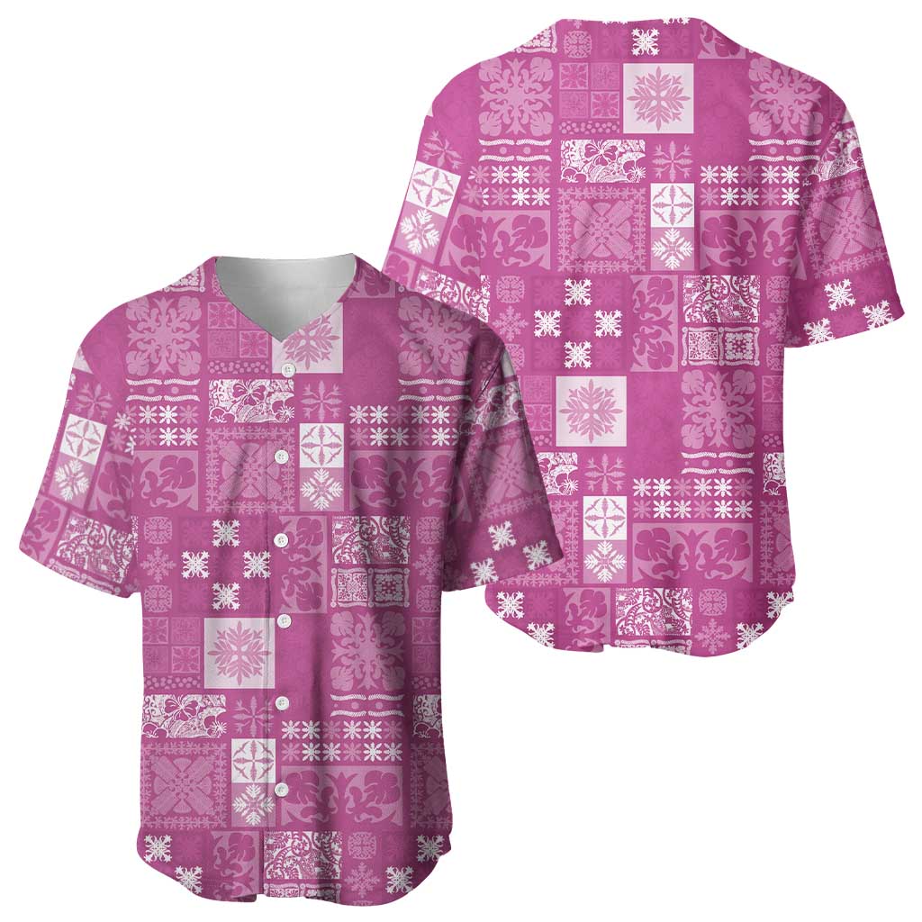 Vintage Hawaiian Quilting Patterns Baseball Jersey Pink Style Tribal Fabric Patchwork - Polynesian Pride