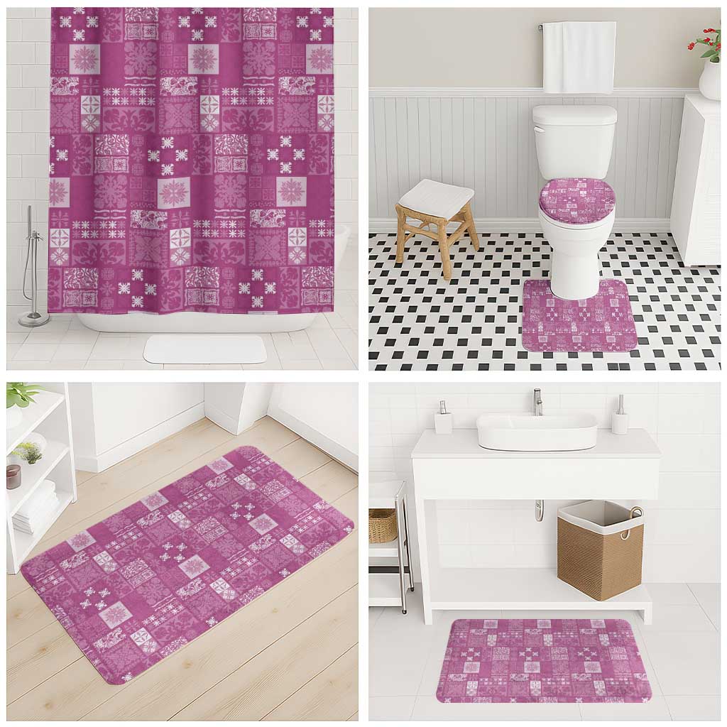 Vintage Hawaiian Quilting Patterns Bathroom Set Pink Style Tribal Fabric Patchwork - Polynesian Pride