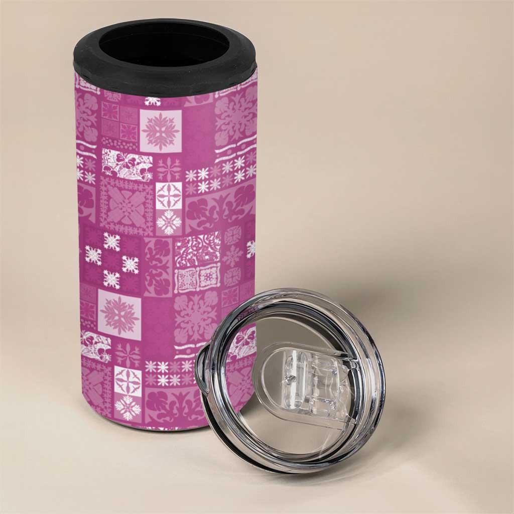 Vintage Hawaiian Quilting Patterns 4 in 1 Can Cooler Tumbler Pink Style Tribal Fabric Patchwork - Polynesian Pride