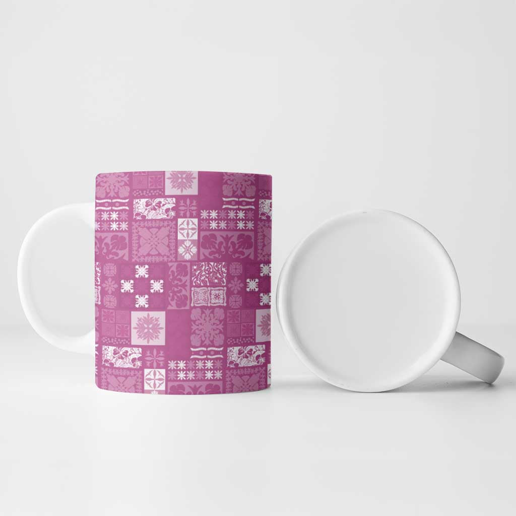 Vintage Hawaiian Quilting Patterns Ceramic Mug Pink Style Tribal Fabric Patchwork - Polynesian Pride