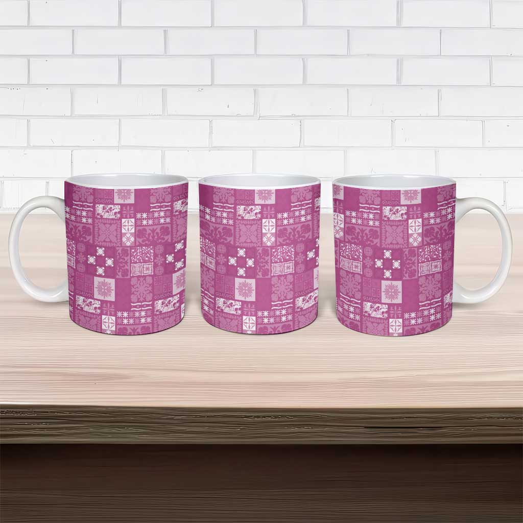 Vintage Hawaiian Quilting Patterns Ceramic Mug Pink Style Tribal Fabric Patchwork - Polynesian Pride