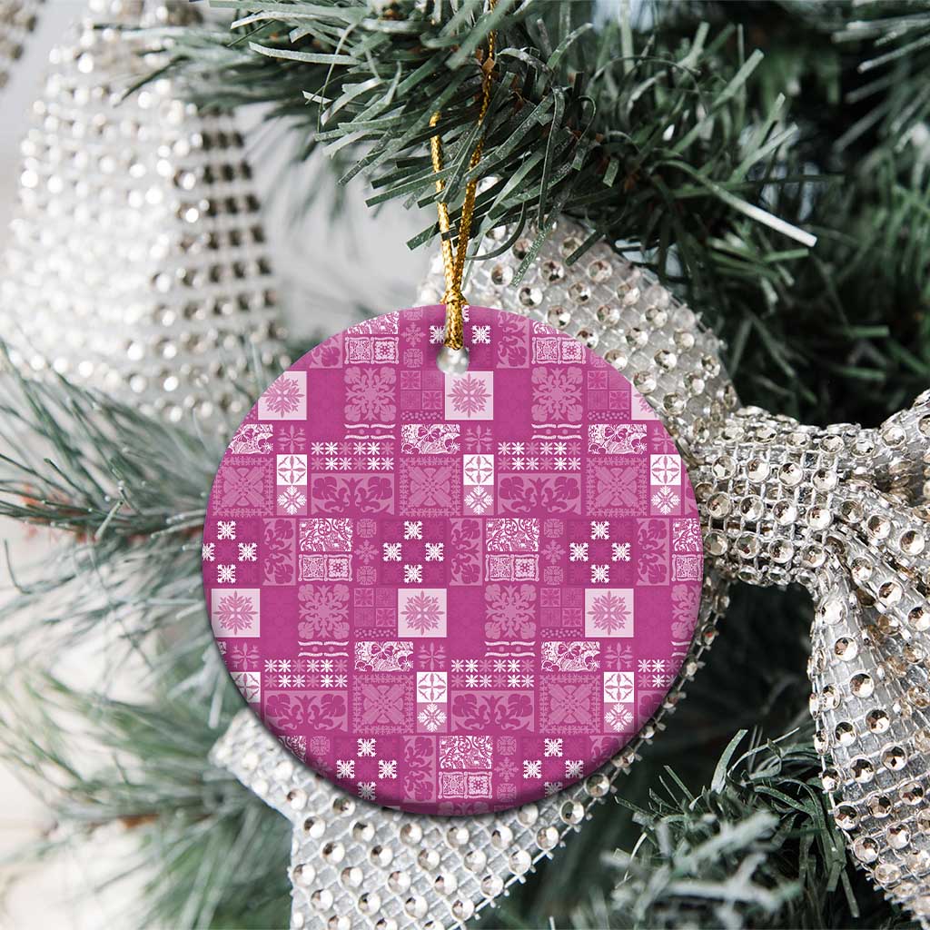 Vintage Hawaiian Quilting Patterns Ceramic Ornament Pink Style Tribal Fabric Patchwork - Polynesian Pride