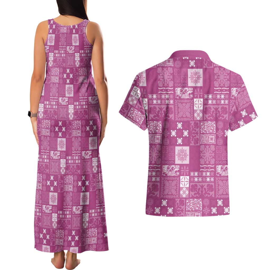 Vintage Hawaiian Quilting Patterns Couples Matching Tank Maxi Dress and Hawaiian Shirt Pink Style Tribal Fabric Patchwork - Polynesian Pride