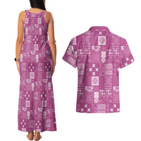 Vintage Hawaiian Quilting Patterns Couples Matching Tank Maxi Dress and Hawaiian Shirt Pink Style Tribal Fabric Patchwork - Polynesian Pride