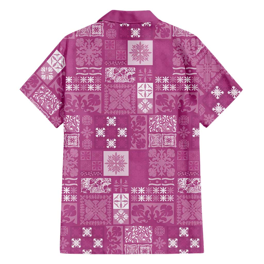 Vintage Hawaiian Quilting Patterns Family Matching Off The Shoulder Long Sleeve Dress and Hawaiian Shirt Pink Style Tribal Fabric Patchwork LT9 - Polynesian Pride