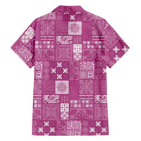 Vintage Hawaiian Quilting Patterns Family Matching Off Shoulder Maxi Dress and Hawaiian Shirt Pink Style Tribal Fabric Patchwork - Polynesian Pride