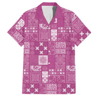 Vintage Hawaiian Quilting Patterns Family Matching Puletasi and Hawaiian Shirt Pink Style Tribal Fabric Patchwork - Polynesian Pride